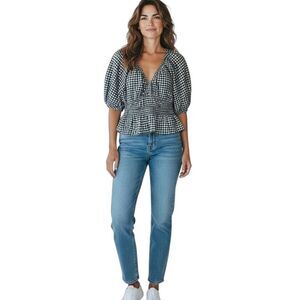 Old Navy Women's Black Gingham V-Neck Peplum Blouse Size M